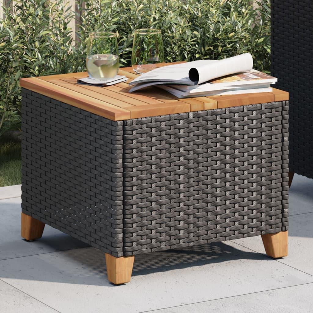 Mesa de jardín ratán sintético madera acacia negro 109x107x74cm