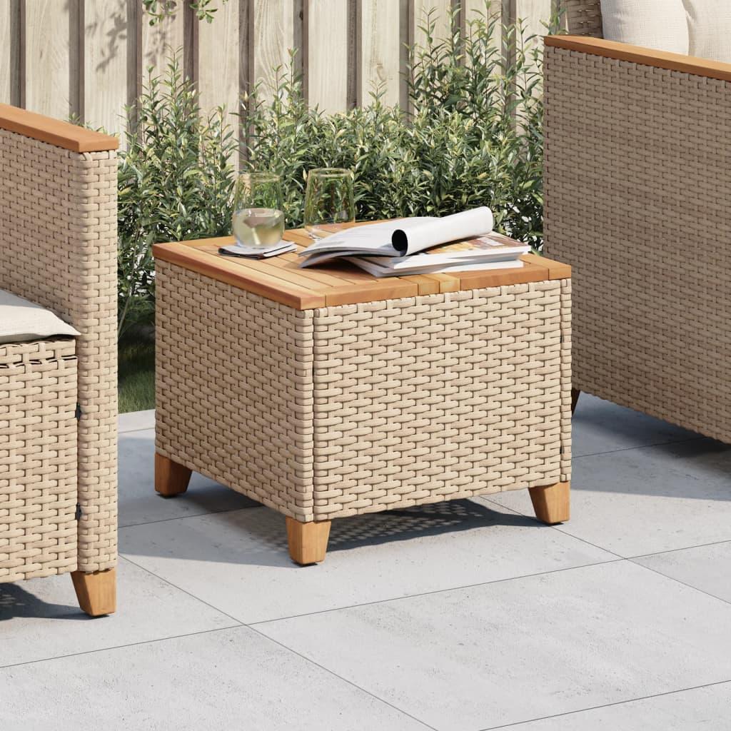 Mesa de jardín ratán sintético y madera acacia gris 90x55x71 cm