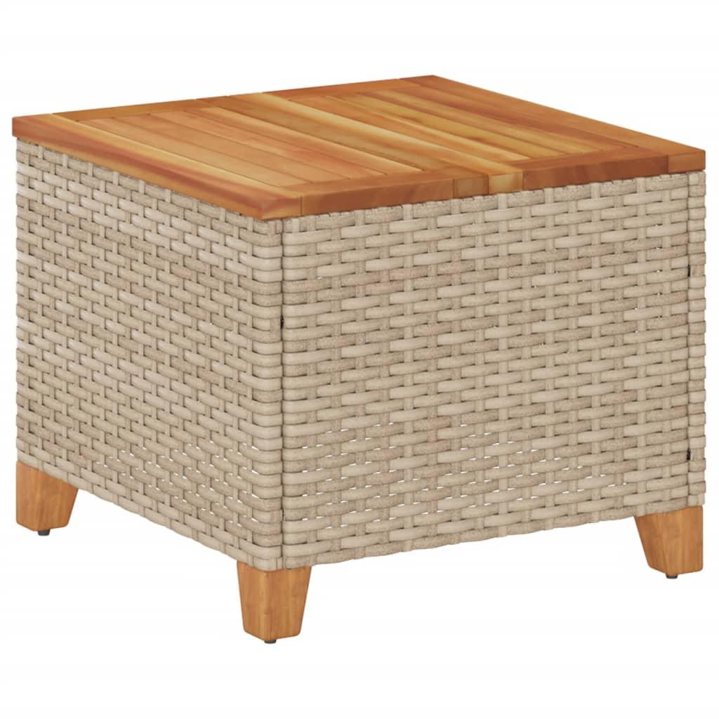 Mesa de jardín ratán sintético y madera acacia gris 90x55x71 cm