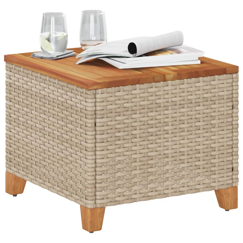 Mesa de jardín ratán sintético y madera acacia gris 90x55x71 cm