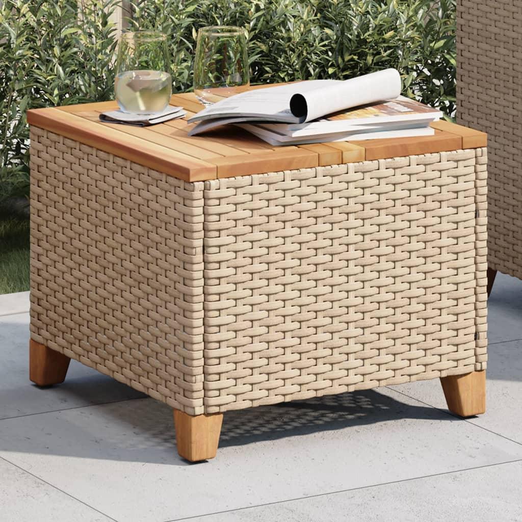 Mesa de jardín ratán sintético y madera acacia gris 90x55x71 cm