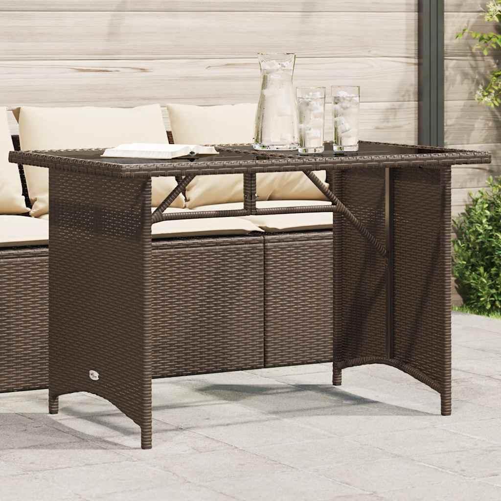 Mesa de jardín superficie de vidrio ratán PE negro 115x54x74 cm