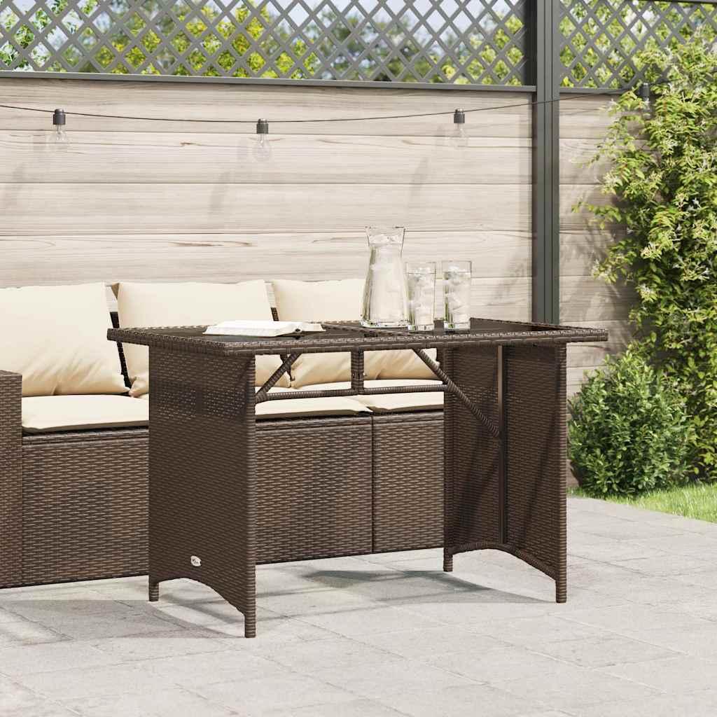Mesa de jardín superficie de vidrio ratán PE negro 115x54x74 cm
