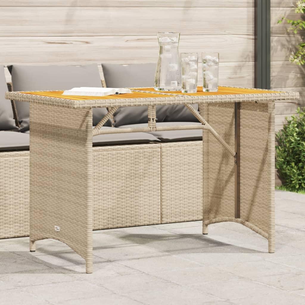 Mesa de jardín superficie de madera ratán PE beige 190x80x74 cm