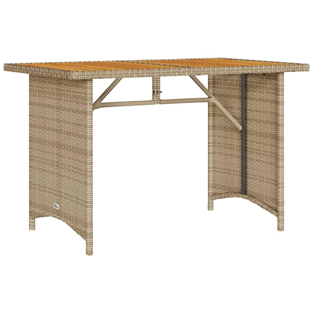 Mesa de jardín superficie de madera ratán PE beige 190x80x74 cm