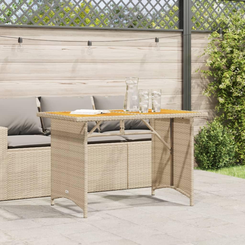 Mesa de jardín superficie de madera ratán PE beige 190x80x74 cm
