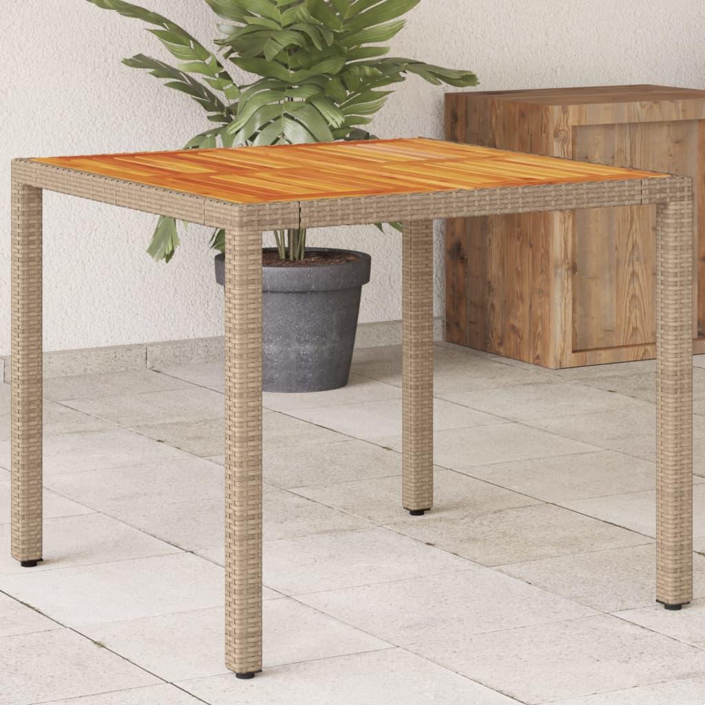 Mesa de jardín ratán PE y madera de acacia negro 100x55x73 cm