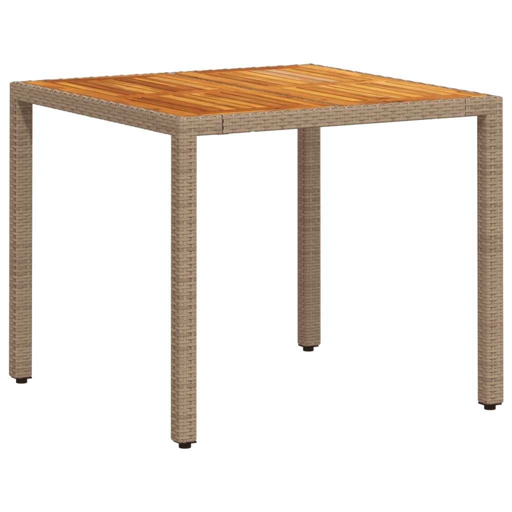 Mesa de jardín ratán PE y madera de acacia negro 100x55x73 cm
