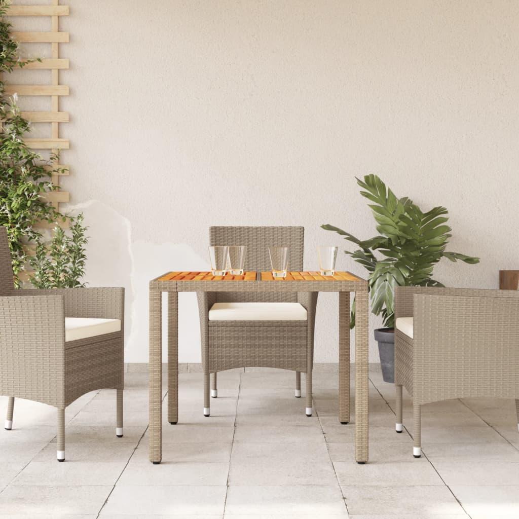 Mesa de jardín ratán PE y madera de acacia negro 100x55x73 cm