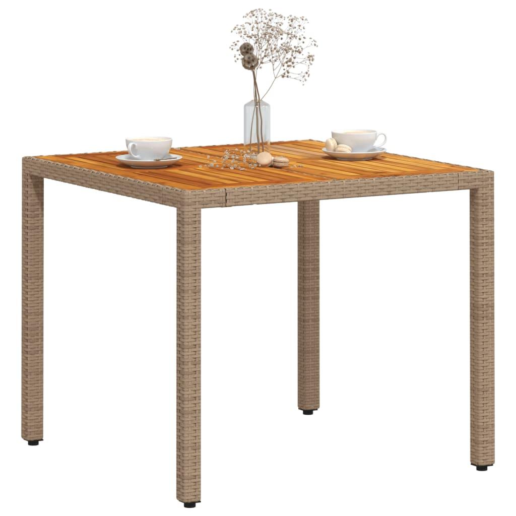 Mesa de jardín ratán PE y madera de acacia negro 100x55x73 cm