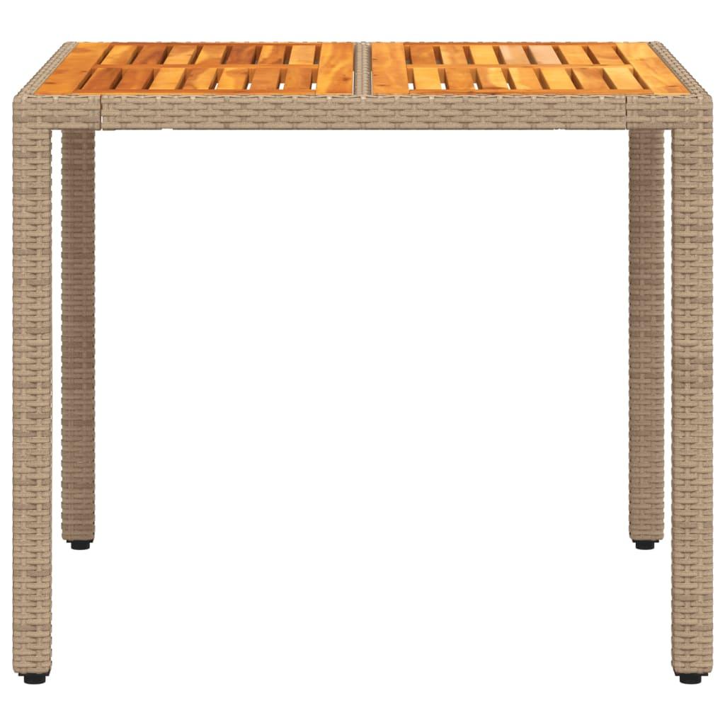 Mesa de jardín ratán PE y madera de acacia negro 100x55x73 cm