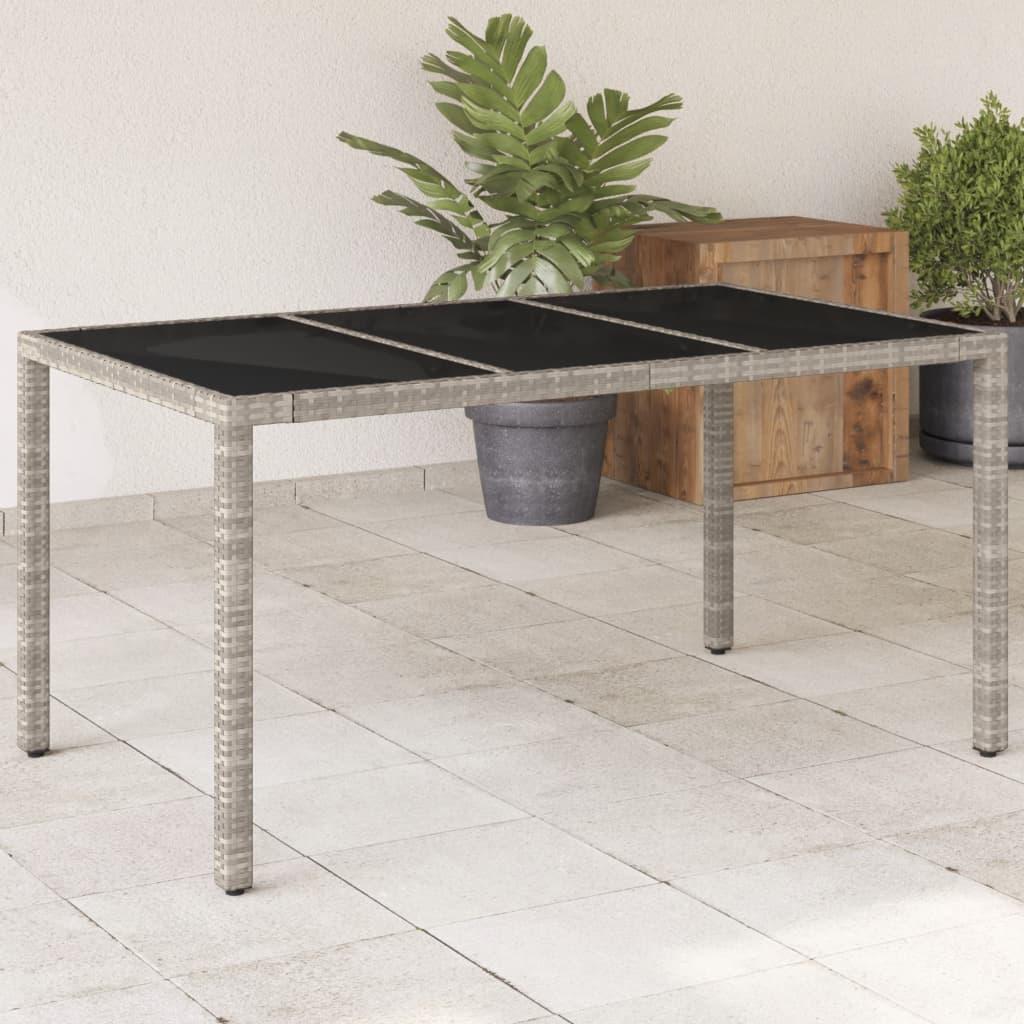 Mesa de jardín superficie de vidrio ratán PE negro 190x90x75 cm