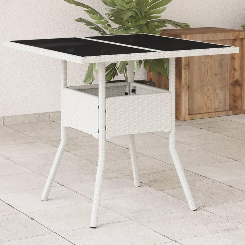 Mesa de jardín superficie de vidrio ratán PE negro 115x54x74 cm
