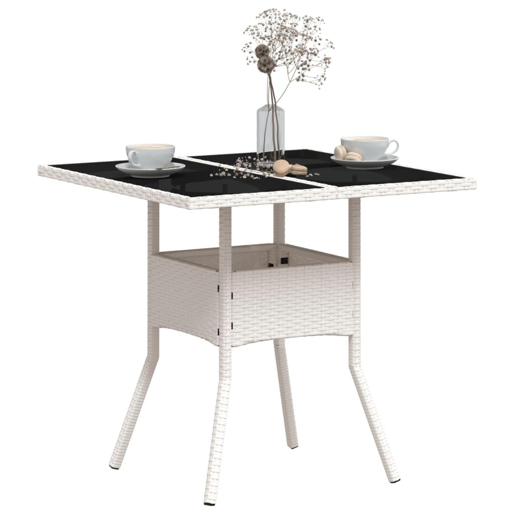Mesa de jardín superficie de vidrio ratán PE negro 115x54x74 cm