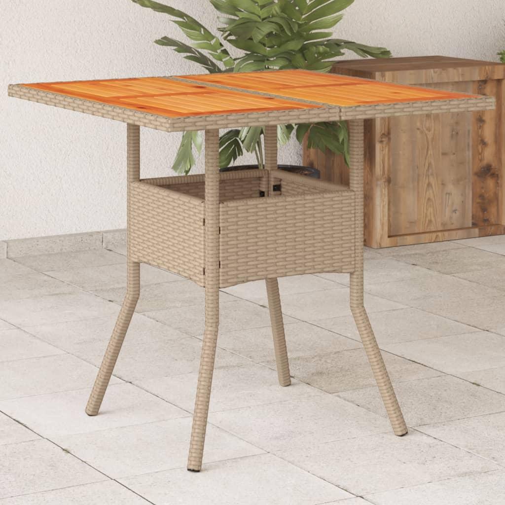 Mesa de jardín ratán sintético madera acacia beige 109x107x74cm