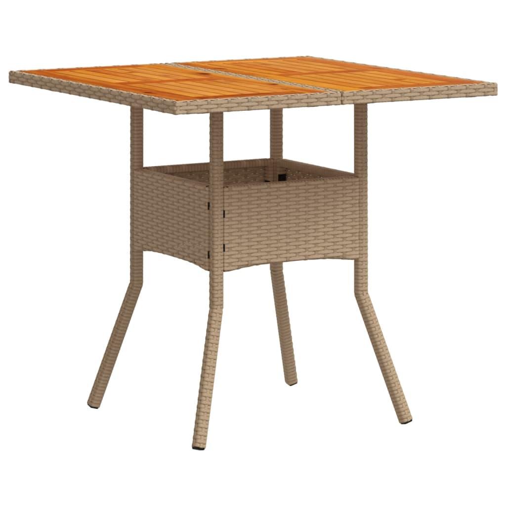 Mesa de jardín ratán sintético madera acacia beige 109x107x74cm