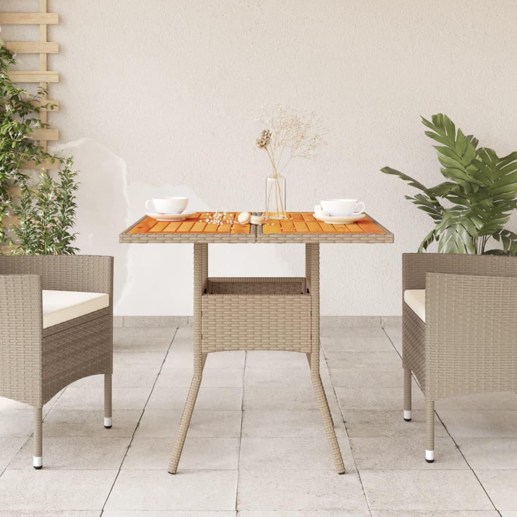 Mesa de jardín ratán sintético madera acacia beige 109x107x74cm