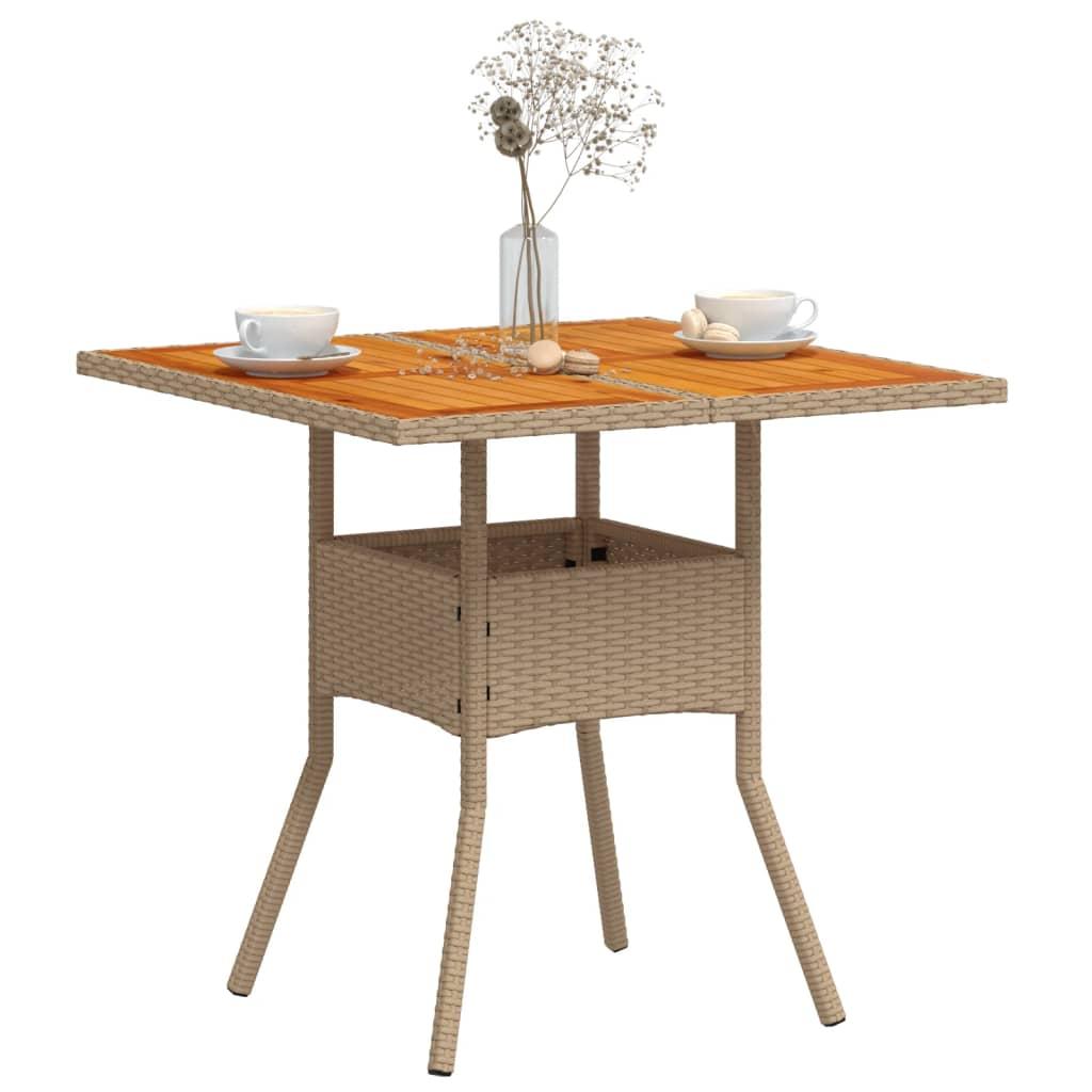 Mesa de jardín ratán sintético madera acacia beige 109x107x74cm