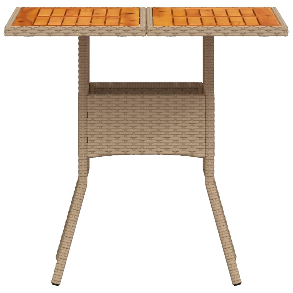 Mesa de jardín ratán sintético madera acacia beige 109x107x74cm