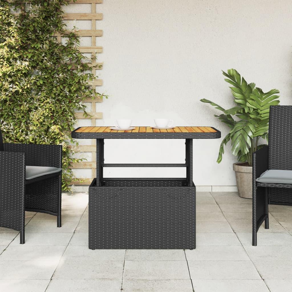 Mesa de jardín de madera de acacia y ratán PE gris 55x55x37 cm