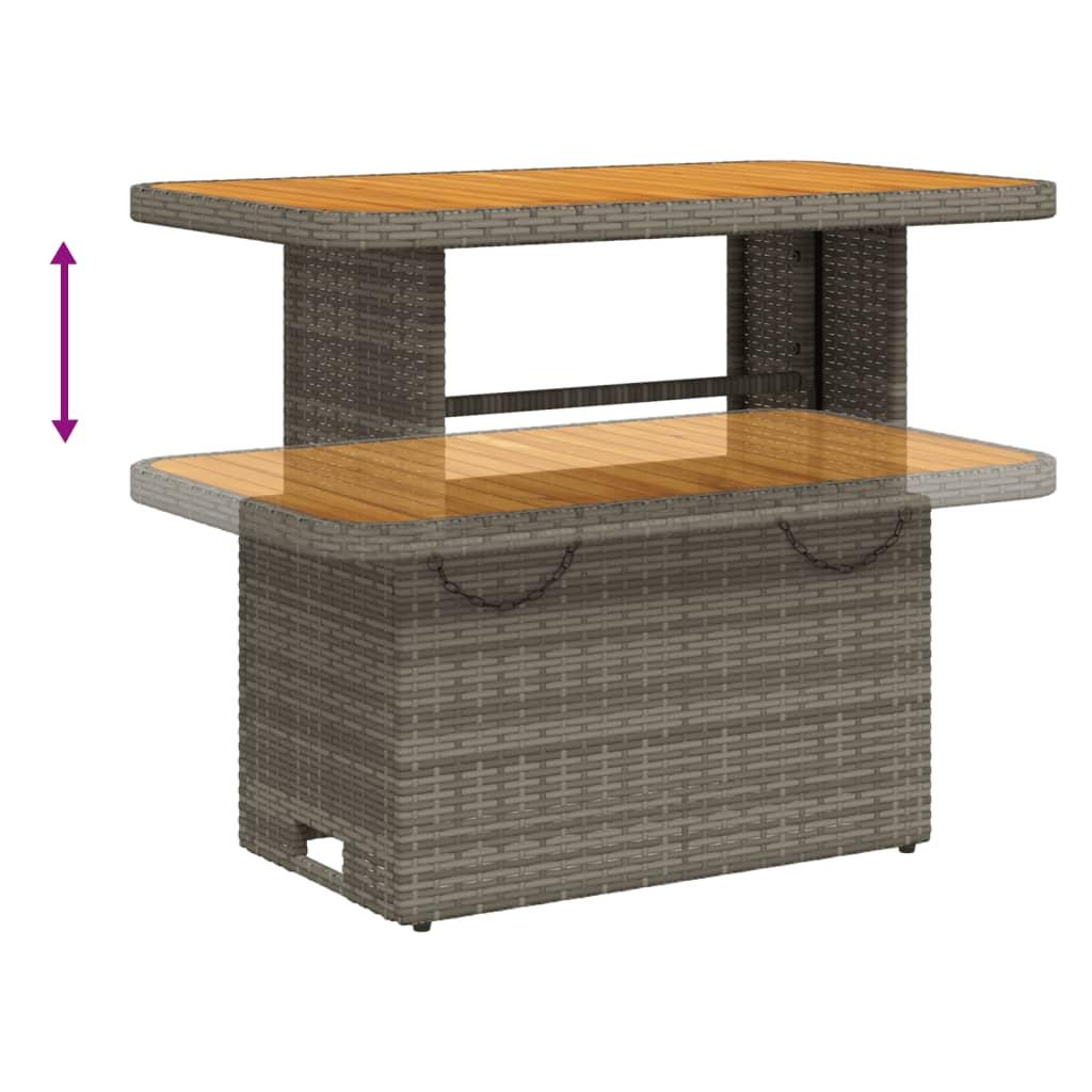 Mesa de jardín ratán sintético y madera acacia gris 90x55x71 cm