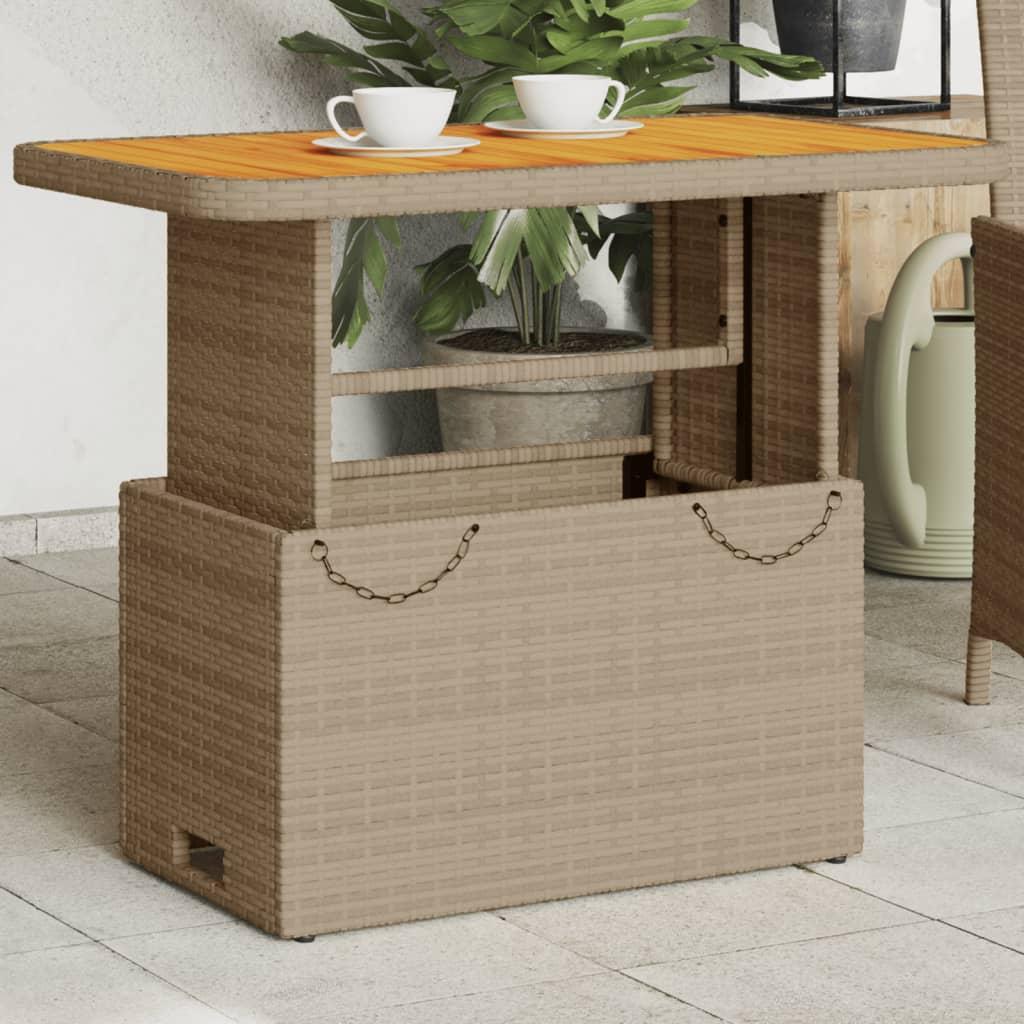 Mesa de jardín ratán sintético madera acacia beige 109x107x74cm