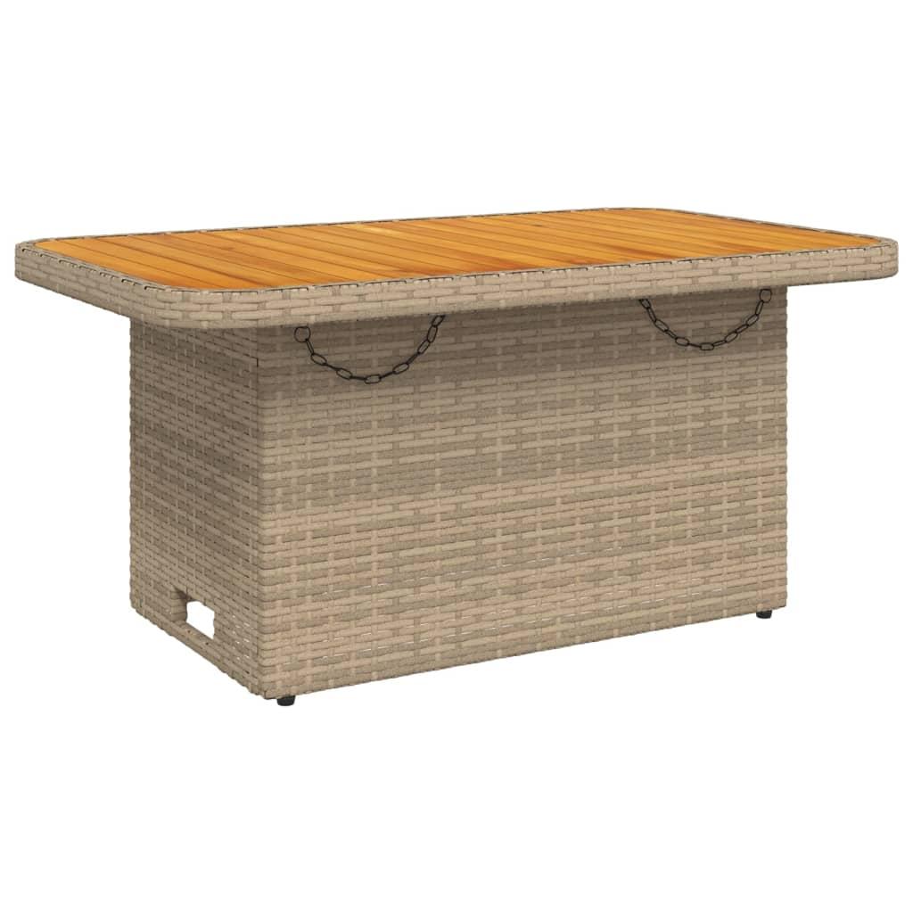 Mesa de jardín ratán sintético madera acacia beige 109x107x74cm