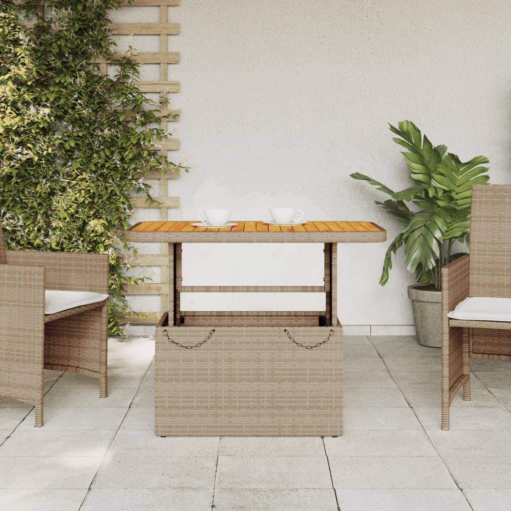 Mesa de jardín ratán sintético madera acacia beige 109x107x74cm