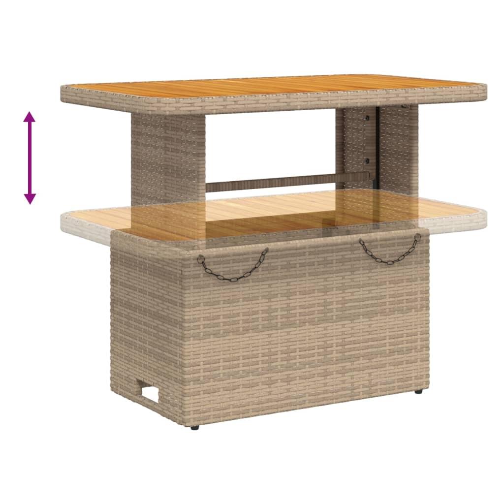 Mesa de jardín ratán sintético madera acacia beige 109x107x74cm