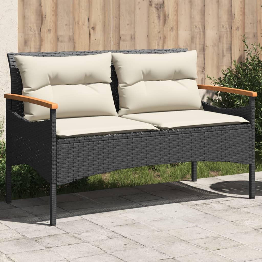 Banco de jardín con cojines ratán sintético gris 116x62,5x74 cm