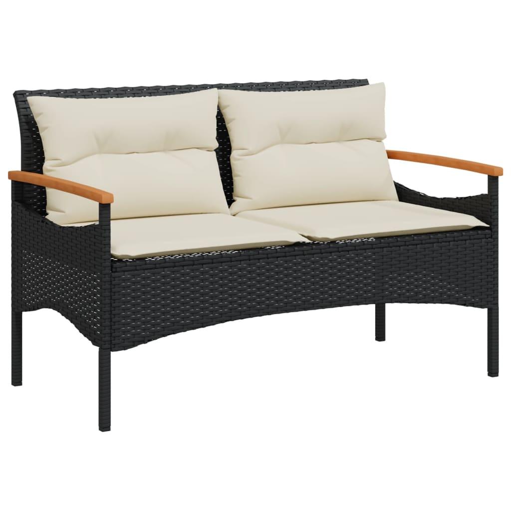 Banco de jardín con cojines ratán sintético gris 116x62,5x74 cm