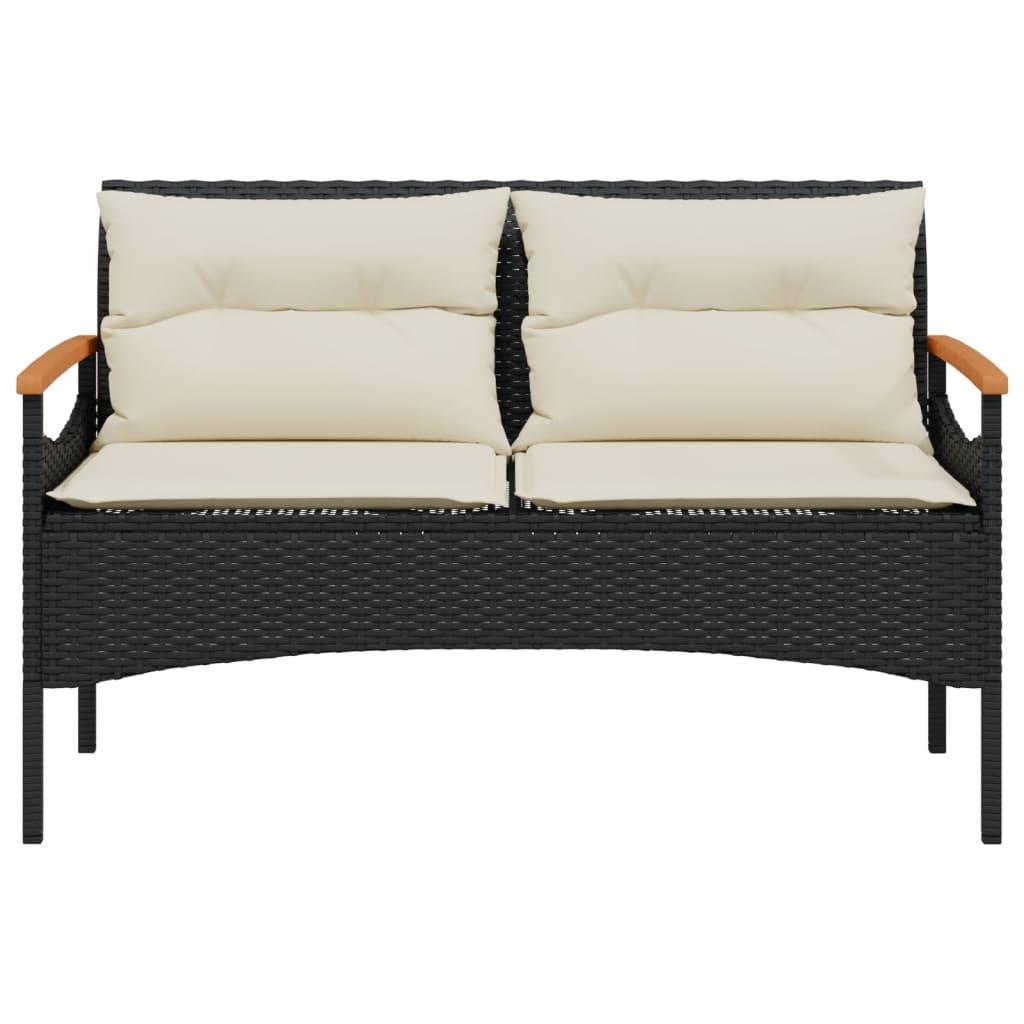 Banco de jardín con cojines ratán sintético gris 116x62,5x74 cm