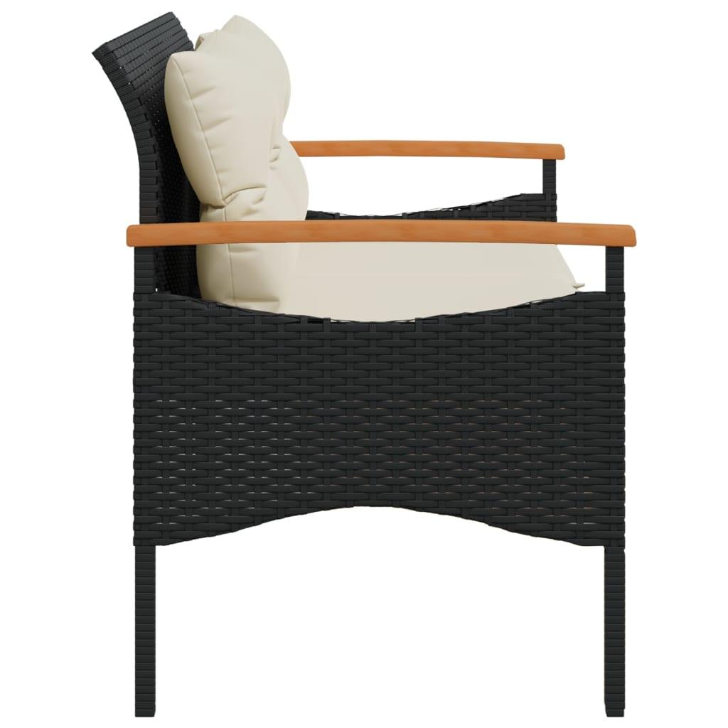 Banco de jardín con cojines ratán sintético gris 116x62,5x74 cm