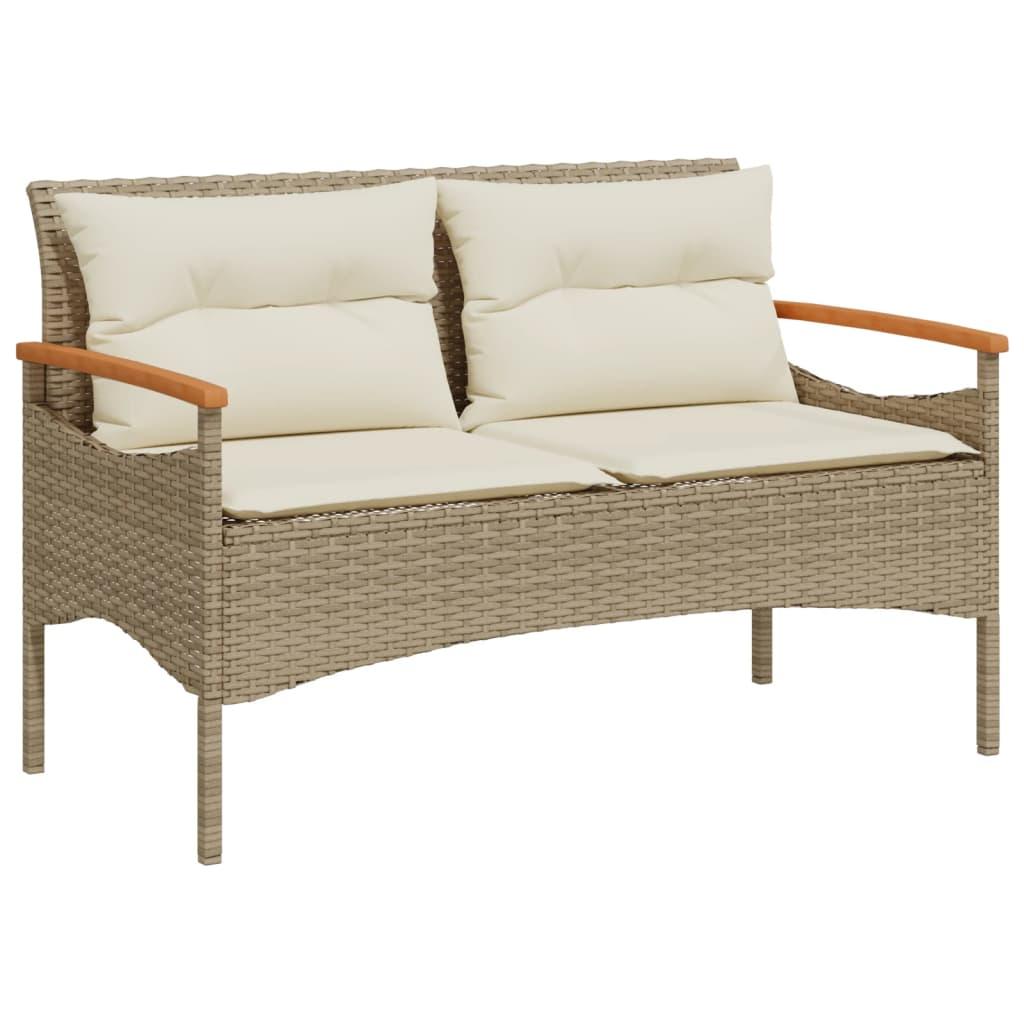 Banco de jardín con cojines ratán sintético gris 116x62,5x74 cm