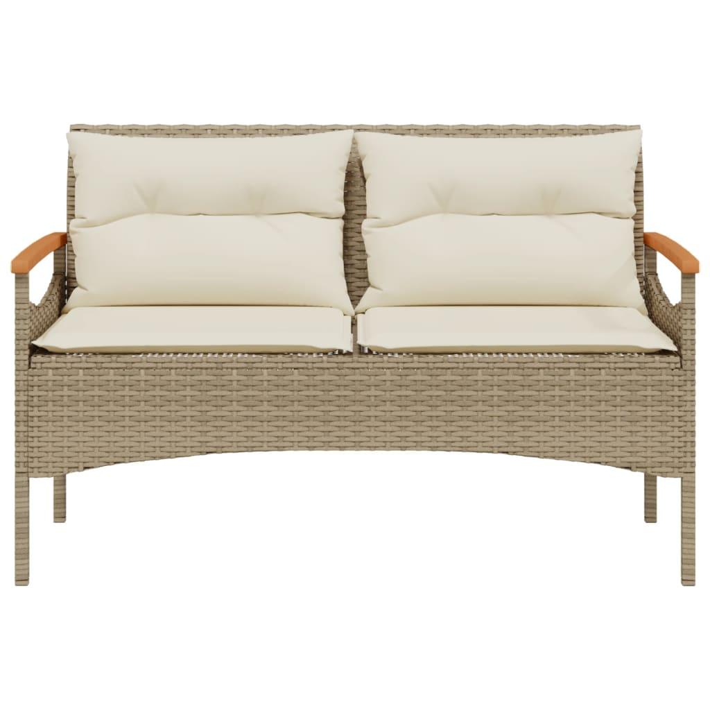Banco de jardín con cojines ratán sintético gris 116x62,5x74 cm