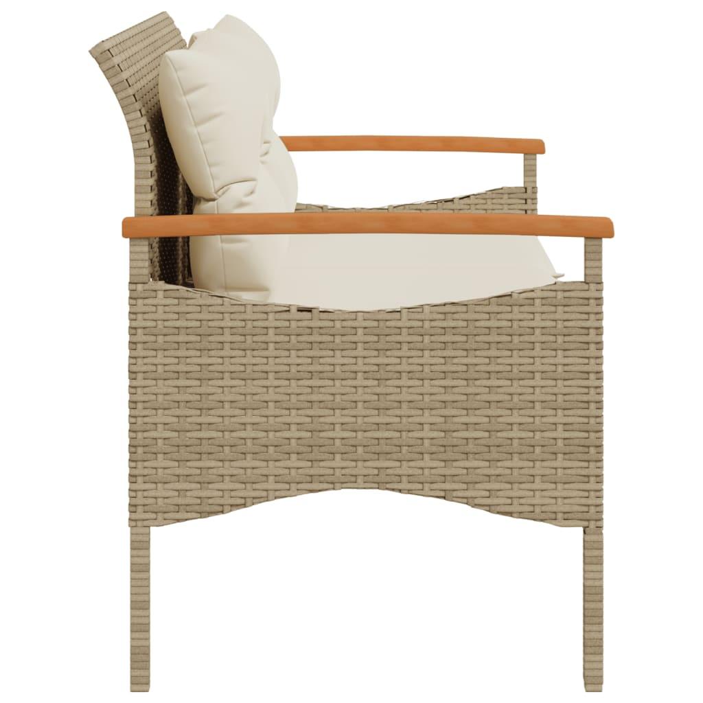 Banco de jardín con cojines ratán sintético gris 116x62,5x74 cm