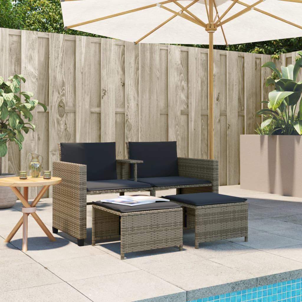 Sofá de jardín 2 plazas con mesa y taburetes ratán PE