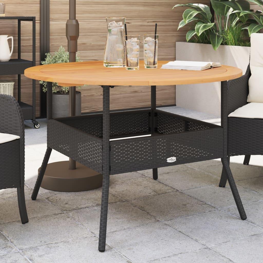 Mesa de jardín superficie madera acacia ratán negro 150x90x75cm