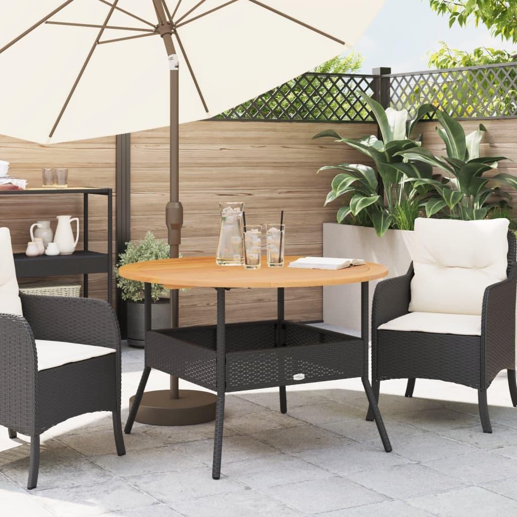 Mesa de jardín superficie madera acacia ratán negro 150x90x75cm
