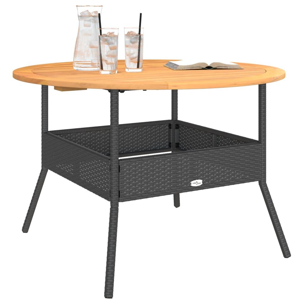 Mesa de jardín superficie madera acacia ratán negro 150x90x75cm