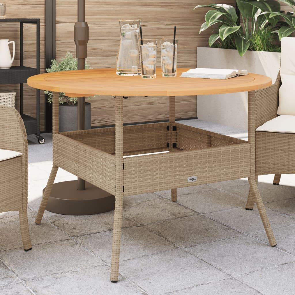 Mesa de jardín superficie de madera ratán PE beige 190x80x74 cm