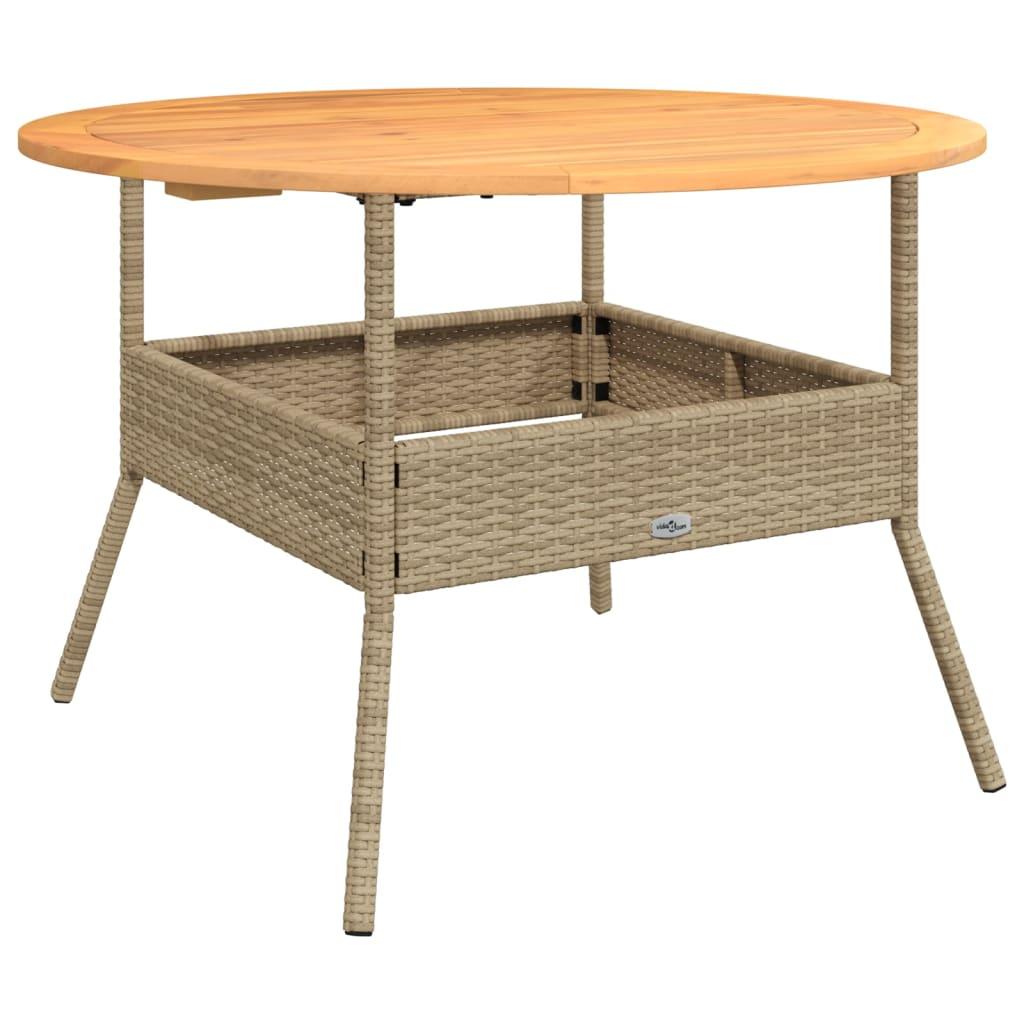 Mesa de jardín superficie de madera ratán PE beige 190x80x74 cm