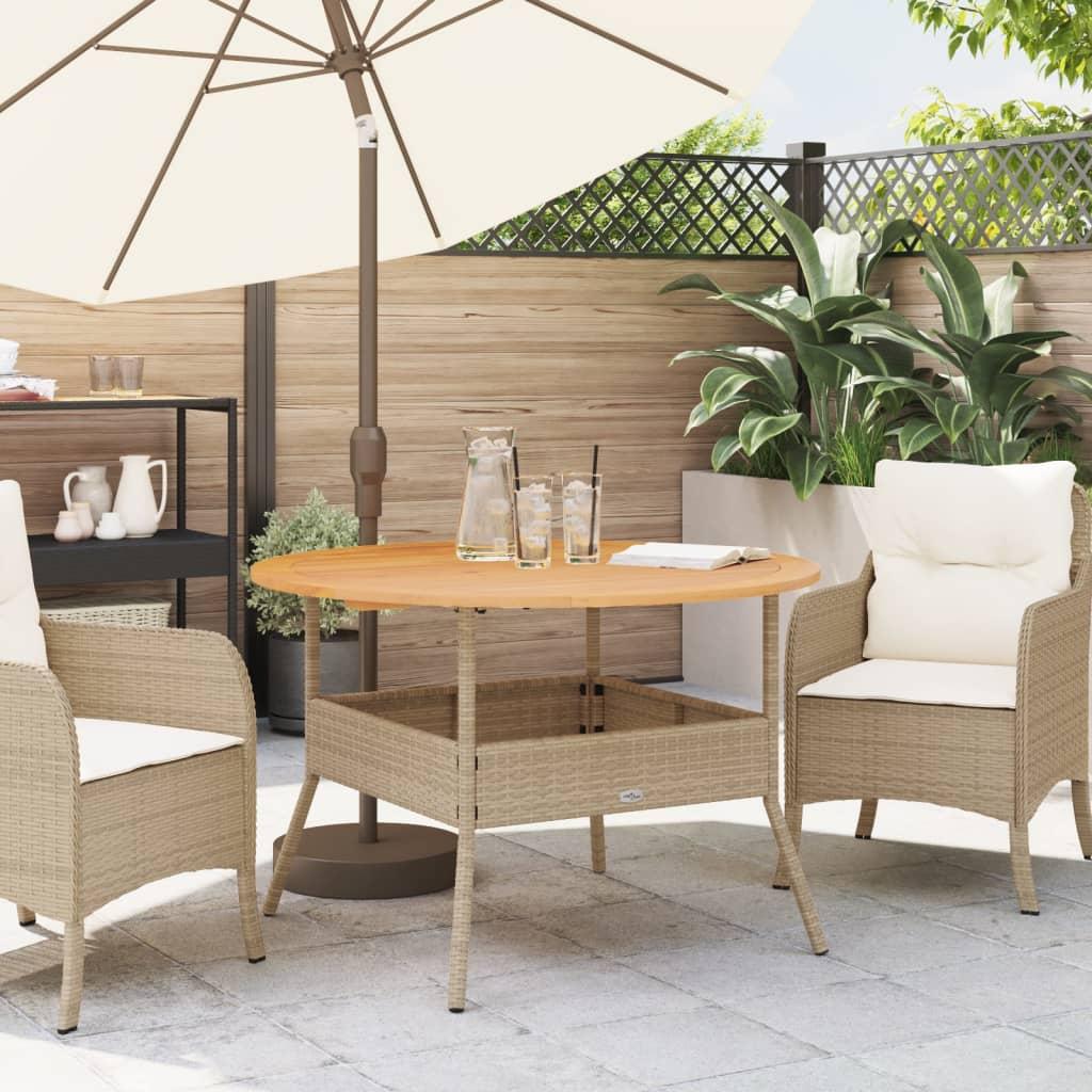 Mesa de jardín superficie de madera ratán PE beige 190x80x74 cm
