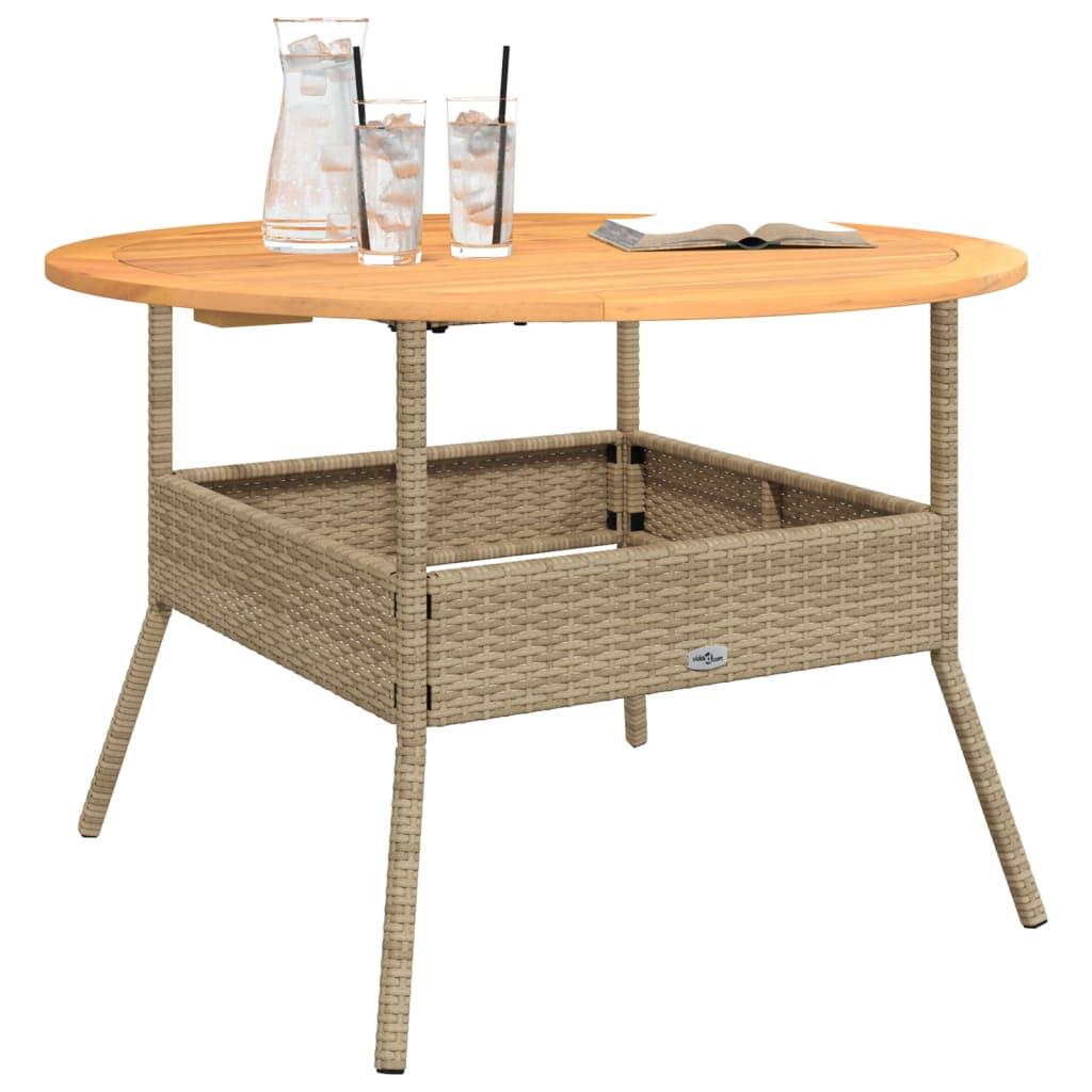 Mesa de jardín superficie de madera ratán PE beige 190x80x74 cm
