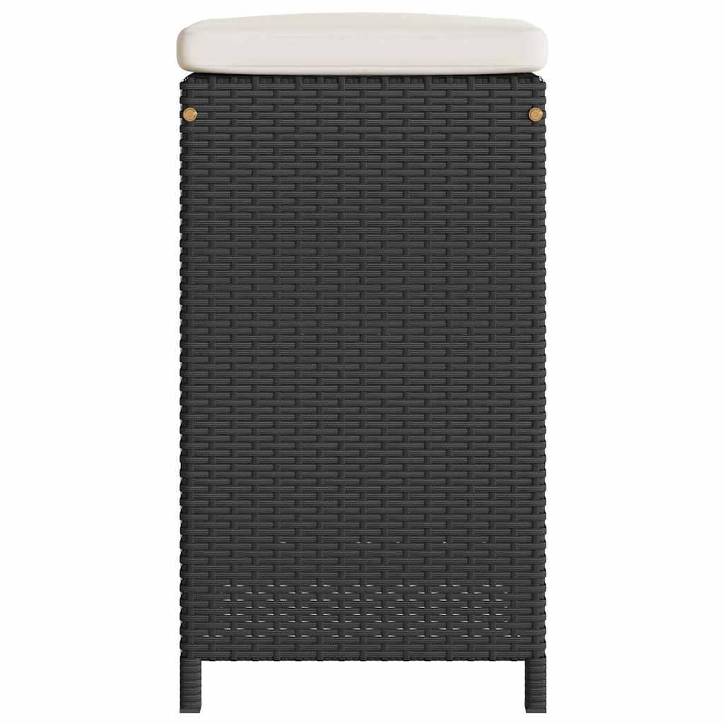 Taburetes altos de bar de jardín cojines 4 uds ratán PE negro