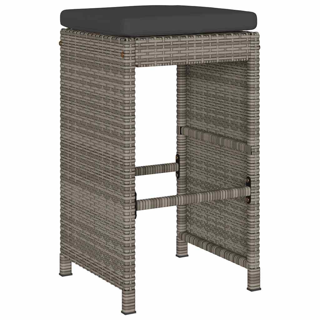 Taburetes altos de bar de jardín cojines 4 uds ratán PE negro