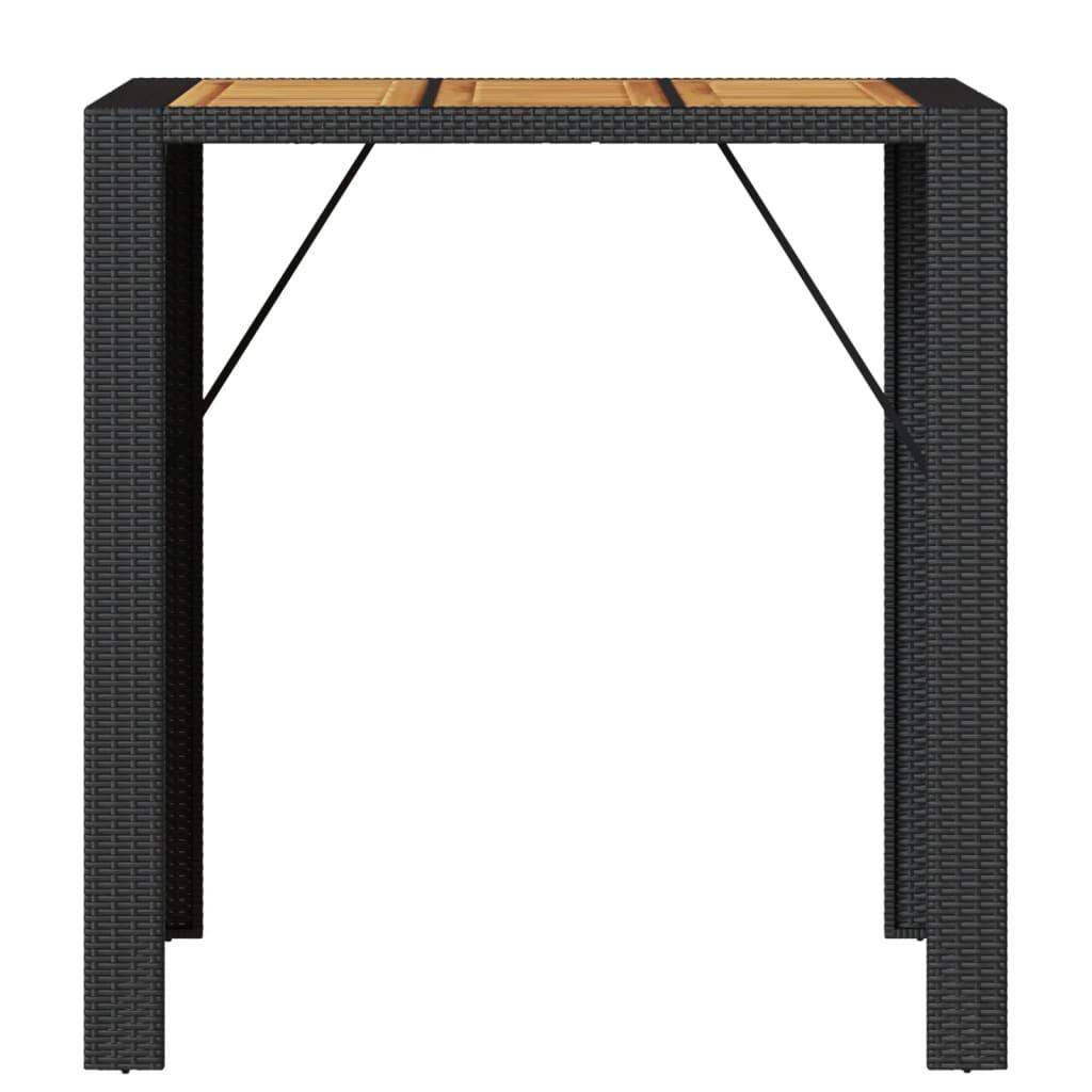 Mesa alta jardín superficie madera ratán PE negro 105x80x110 cm