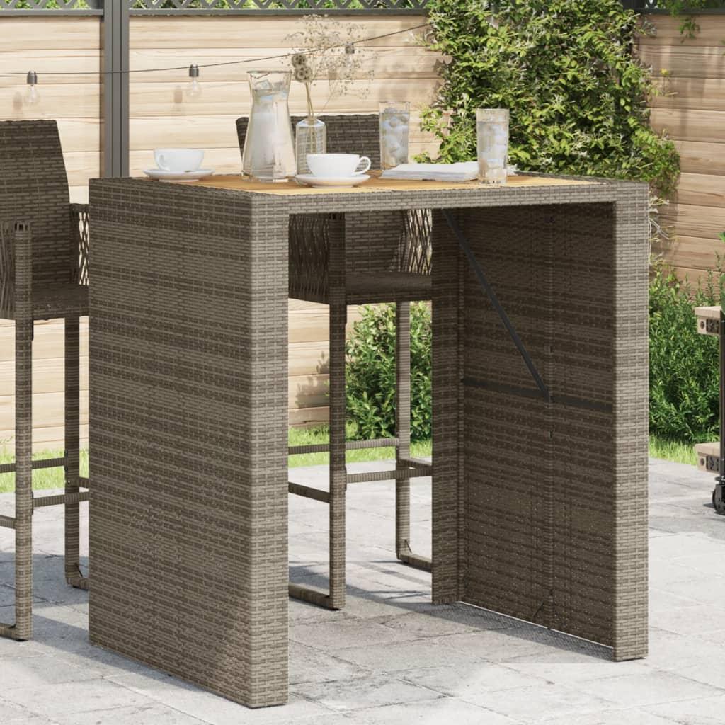 Mesa alta jardín superficie madera ratán PE negro 105x80x110 cm