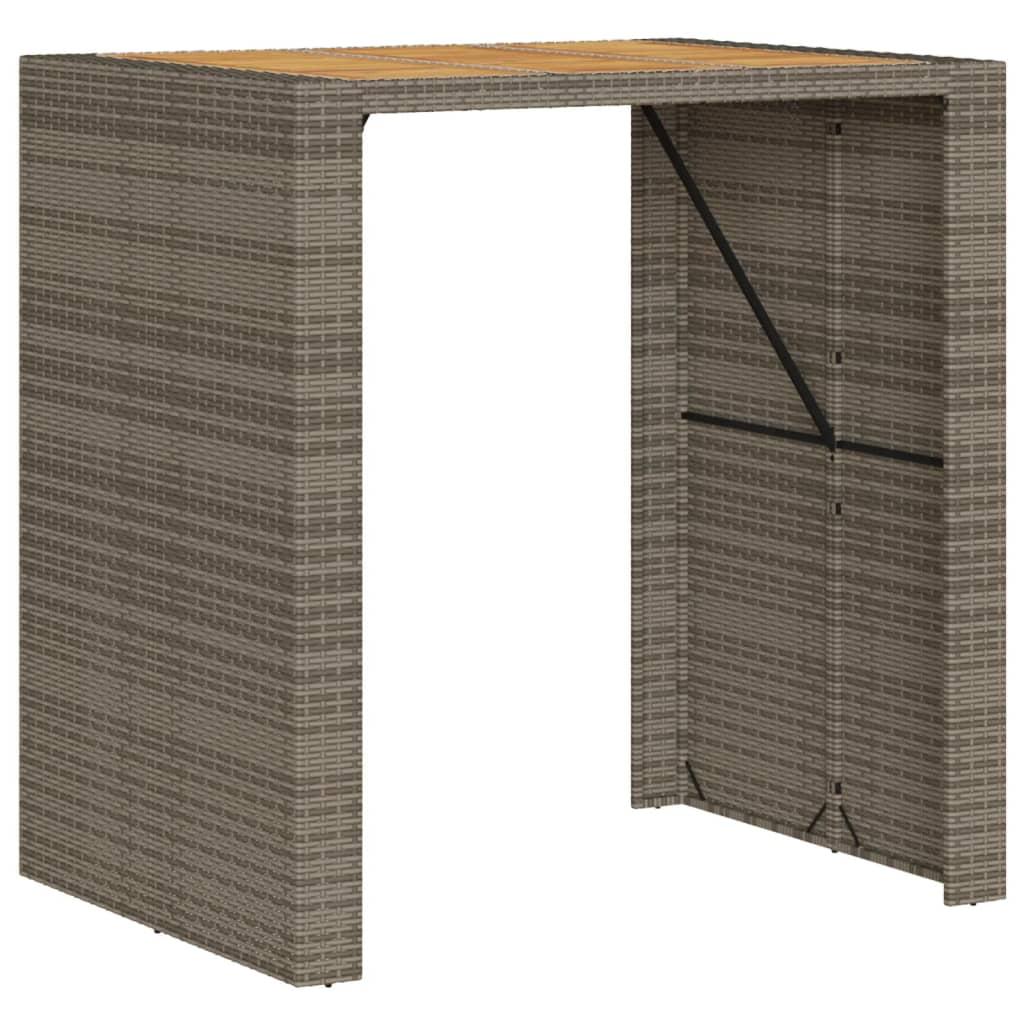 Mesa alta jardín superficie madera ratán PE negro 105x80x110 cm