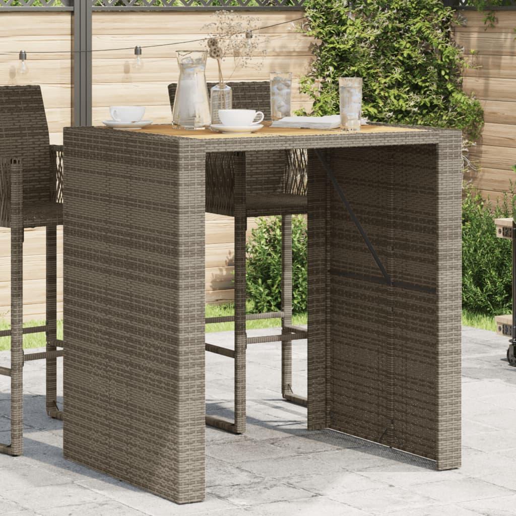Mesa alta jardín superficie madera ratán PE negro 105x80x110 cm